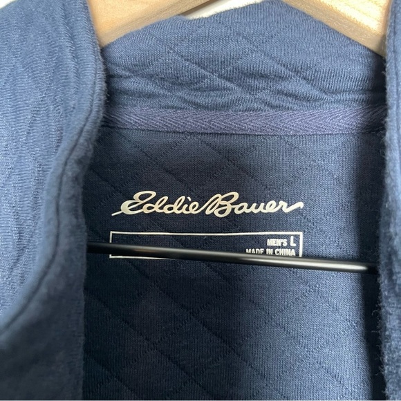 Eddie Bauer Men Sweater Large Navy Blue Quilt Henley Snap Button‎ Gorpcore - Picture 7 of 9